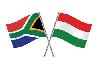 Hungarian and South African flags. Vector illustration.