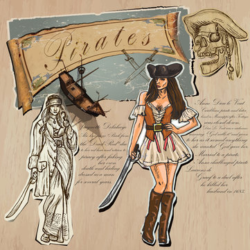 Pirates - Women. Hand drawn and Mixed media