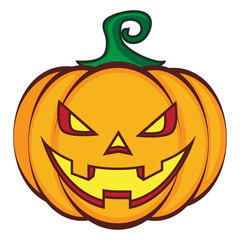 Halloween cartoon pumpkin jack lantern isolated on white.