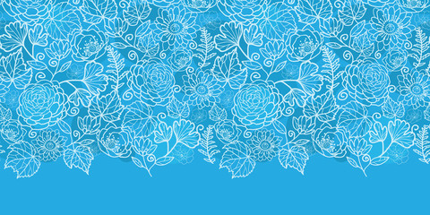 Vector blue field floral texture horizontal border seamless