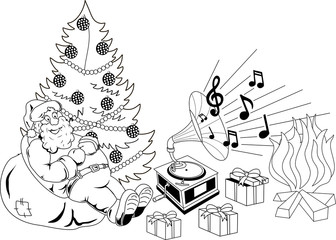 Santa Claus listening to music