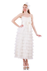 Naklejka premium Woman wearing wedding dress on white