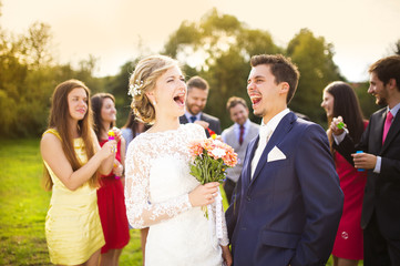 Newlyweds at wedding reception