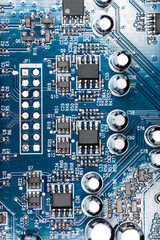 Chips on a blue PCB