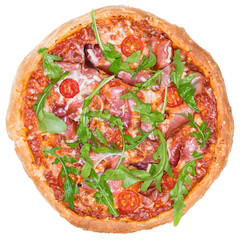 Homemade Ham Pizza (over white)