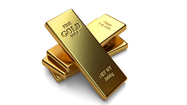Gold bars on white backgrounds