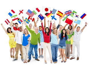 Cheerful Multi-Ethnic Group Of People Standing With Their Arms R