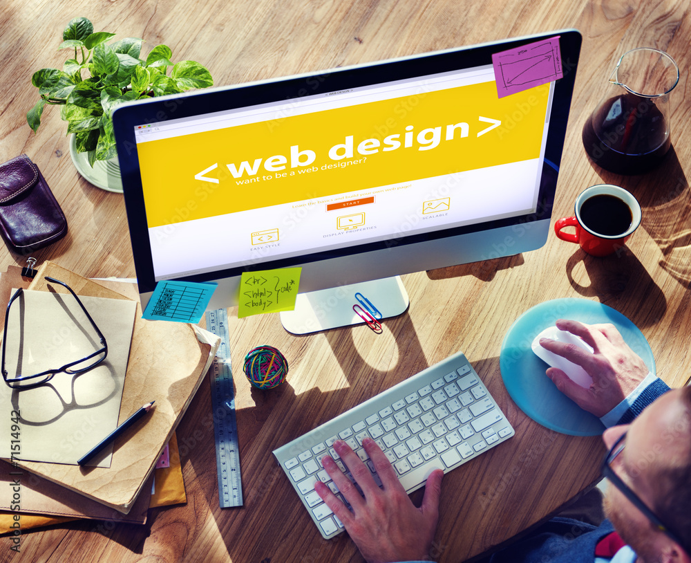 Wall mural web designer working on a new project