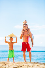 Father and Sons Going Surfing