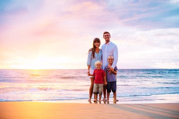 Portrait of Family on the Beach at Sunset