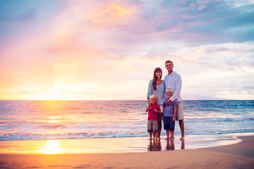 Portrait of Family on the Beach at Sunset