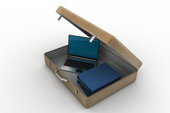 Laptop and files in briefcase