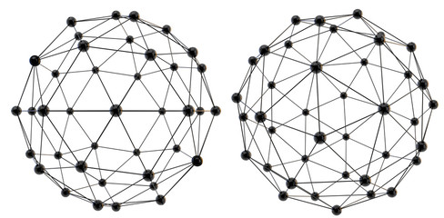 Abstract technology illustration, perspective geometric unusual asymmetric wireframe object. Perspective lattice figure isolated on white background.