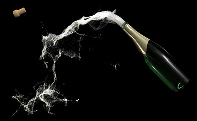 New Year's Champagne. Celebration theme with splashing champagne