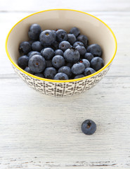 Fresh blueberries in  bowl on  white background
