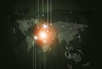 Obraz premium Binary Code Map Dark Digital Background