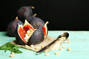Ripe sweet fig with cottage cheese