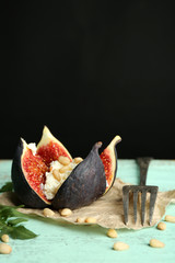 Ripe sweet fig with cottage cheese