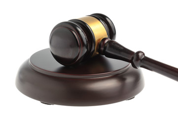 Hammer of judge closeup isolated on white