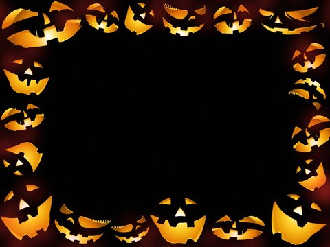 happy halloween pumpkins faces background frame