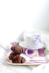 Chocolate cookies, selective focus