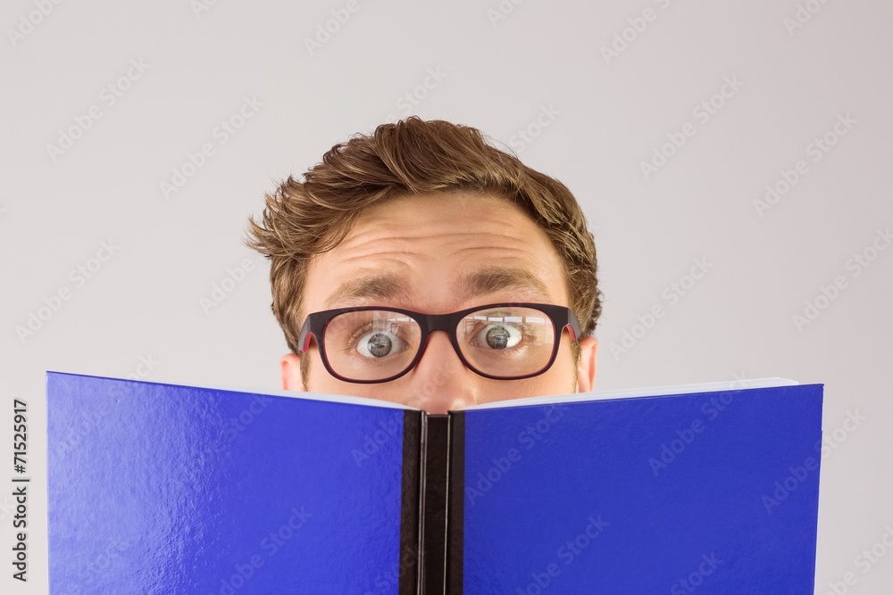 Poster geeky student reading a book