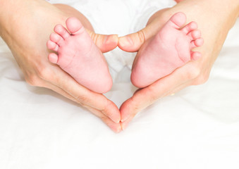 Obraz na płótnie Canvas Baby's feet in mother's hand