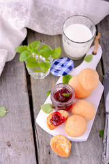 scone with strawberry jam, afternoon tea , buttermilk biscuits