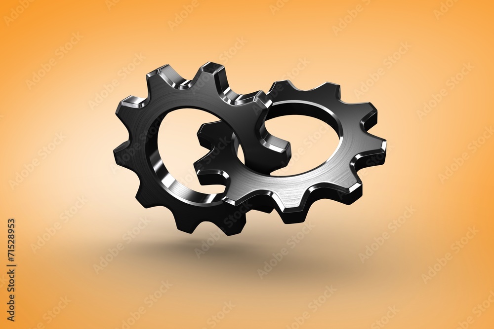 Poster Composite image of linking chrome cog and wheel