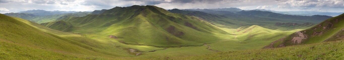 Panaramic view of green mountains - East Tibet