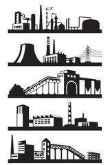 Industrial plants in perspective - vector illustration