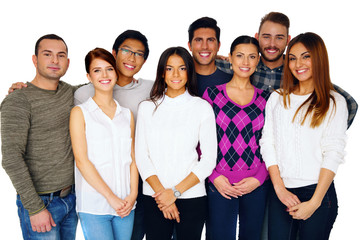 Cheerful group of friends over white background