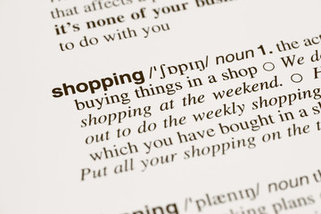 Fototapeta premium Definition word shopping in dictionary