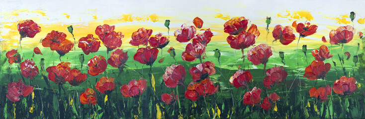 Wild red poppies panel