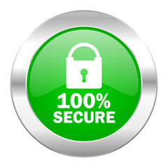 secure green circle chrome web icon isolated