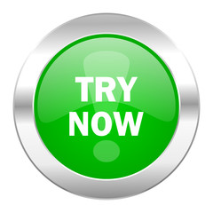 try now green circle chrome web icon isolated