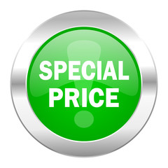 special price green circle chrome web icon isolated