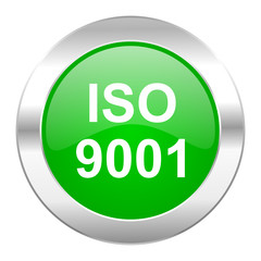 iso 9001 green circle chrome web icon isolated