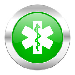 emergency green circle chrome web icon isolated