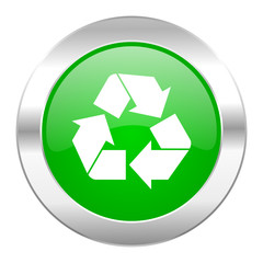 recycle green circle chrome web icon isolated