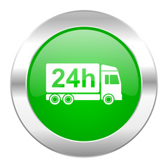 delivery green circle chrome web icon isolated