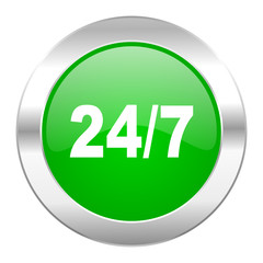 24/7 green circle chrome web icon isolated