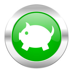 piggy bank green circle chrome web icon isolated