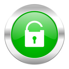 padlock green circle chrome web icon isolated