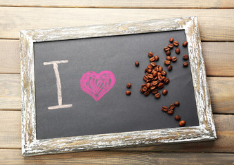 I love coffee written on chalkboard, close-up