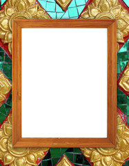 blank wood frame on Buddha wall
