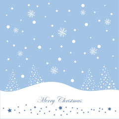 Winterlicher Hintergrund mit Tannen, Schnee, Sternen und Schneeflocken