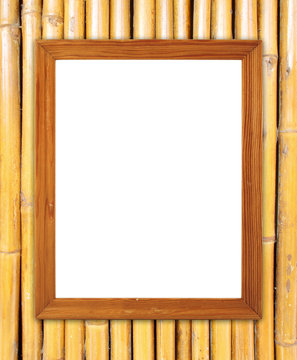 blank wood frame on bamboo wall