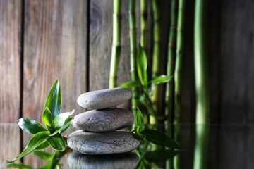 Fototapeta na wymiar Spa stones and bamboo branches