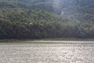 reservoir with waterfall in asia